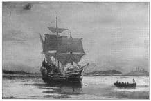 MASSACHUSETTS: The Mayflower in Plymouth Harbor, antique print 1907