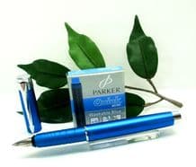 Parker Esprit  Telescopic Fountain Pen Electric Blue+Free packet of cartridges