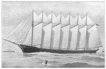 SHIPS: The First seven-masted steel Schooner, antique print 1907