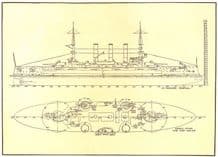 USA: Naval architecture; US battleship Connecticut, antique print 1907