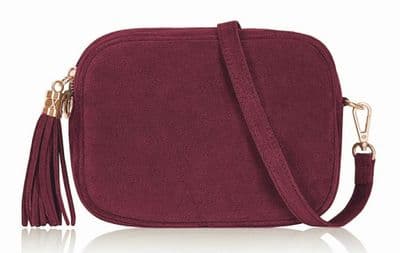 Burgundy  Suede  Crossbody Bag Camera Style Bag Italian  Suede Shoulder Bag