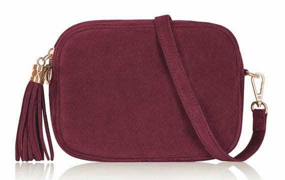 Burgundy  Suede  Crossbody Bag Camera Style Bag Italian  Suede Shoulder Bag