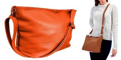 Crossbody Shoulder Slouch Bag Handbag  Genuine Italian Soft Leather Smaller Size