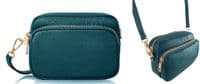 Dark Teal Small Camera Bag Double Zipped & Compartments Crossbody Shoulder Italian Leather Handbag