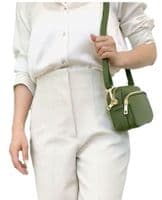Dark Teal Small Camera Bag Double Zipped & Compartments Crossbody Shoulder Italian Leather Handbag
