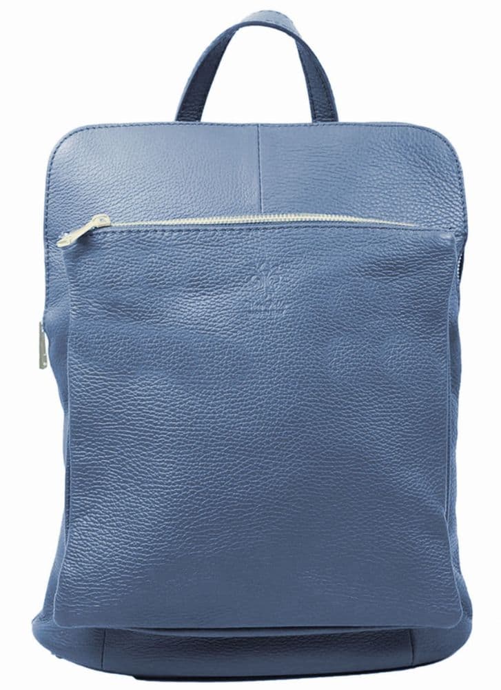 Denim Blue Leather Rucksack Backpack Lg Italian Leather 4 in 1 Shoulder Crossbody Top Handle Bag