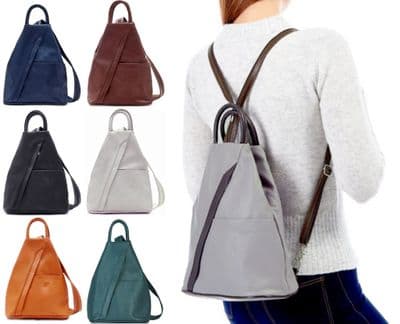 Handmade Vera Pelle Super Soft Italian Leather Convertible Rucksack Backpack Shoulder Bag  (Darker)