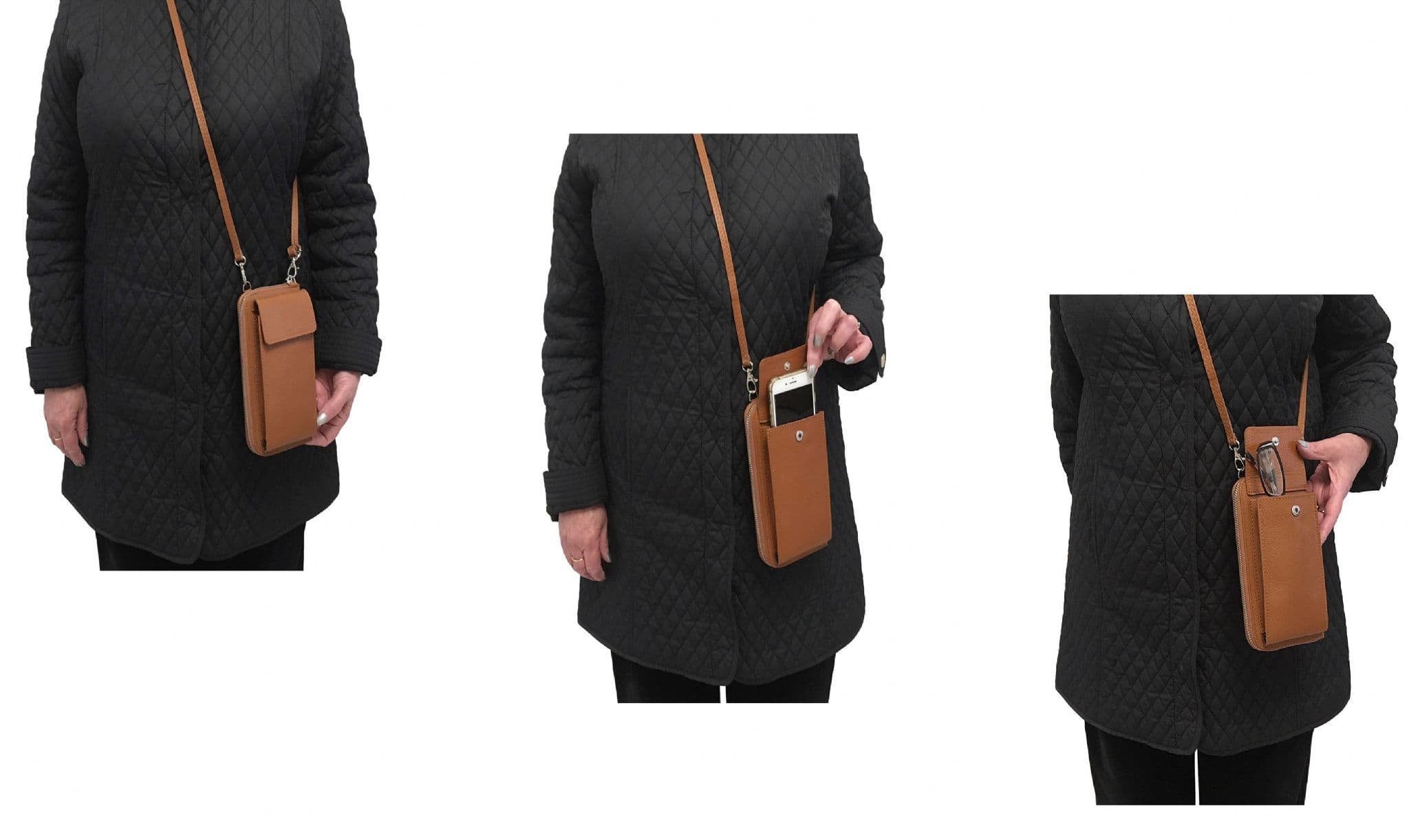 Italian Leather Phone Bag Crossbody Shoulder Purse Clutch Bag Darker