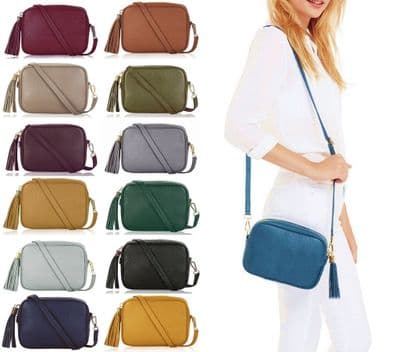 Italian Leather Tassel  Crossbody Bag Shoulder Handbag Camera Style Bag High Quality  Darker Colours