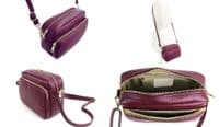 Large Camera Bag Double Zip & Compartment Crossbody Shoulder Italian Leather (Lighter Colours)