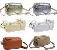 Large Camera Bag Double Zip & Compartment Crossbody Shoulder Italian Leather (Lighter Colours)