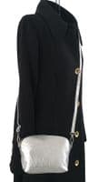 Leather Crossbody Shoulder Small Bag, Clutch Bag, Purse, Soft Italian Leather, Silver Tone Trims