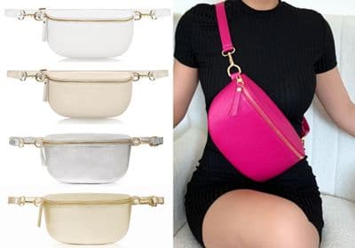 Leather Sling Bag, Bum Bag Crossbody Clutch Bag, Multi Use Lighter Colours (Medium Size)