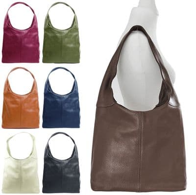 Leather Slouch Bag Shoulder Handbag Italian Grained Leather Large Bag Tote Bag