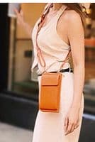Luxury Italian Leather Mobile Phone Crossbody Shoulder Bag Pouch Wallet Purse Clutch  (Gold Trims)
