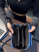 Luxury Italian Leather Mobile Phone Crossbody Shoulder Bag Pouch Wallet Purse Clutch  (Gold Trims)