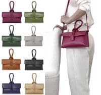 Metallic Gold Silver Clutch Wristlet Crossbody Shoulder Bag Small Knot Loop Handle Italian Leather