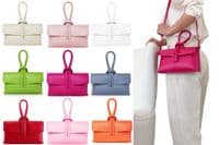 Metallic Gold Silver Clutch Wristlet Crossbody Shoulder Bag Small Knot Loop Handle Italian Leather