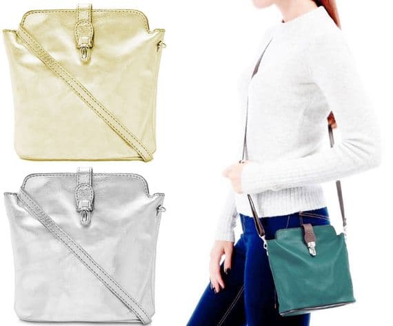 Metallic Leather Crossbody Bag Italian Leather Small  Shoulder Bag ( Roomy)