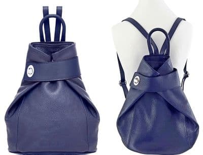 Navy Blue Leather Rucksack Backpack Lap Top Bag Shoulder Bag Top Handle Bag  Italian Soft Leather