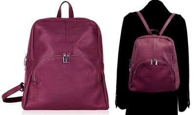 NEW Burgundy Soft Grained Italian Leather Rucksack Backpack Handmade Many Pockets & Compartments