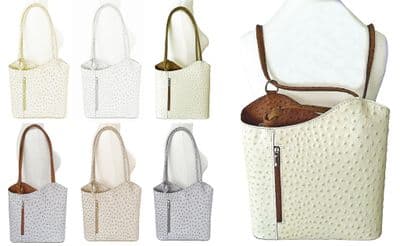 Ostrich Print Handbag Shoulder Bag Backpack Rucksack Genuine Italian Leather (Lighter Colours)