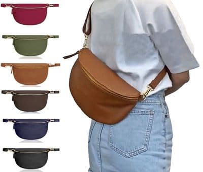 Oversized Leather Sling Bag Bum Bag  Crossbody Clutch Bag  Multi Use (Darker Large Size)