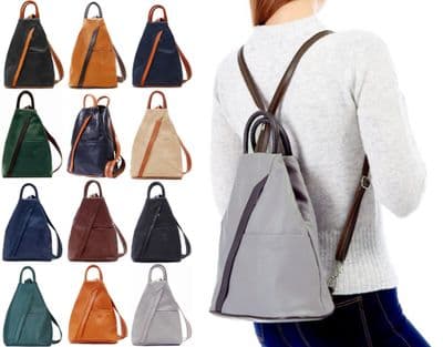 Rucksack Backpack Shoulder Bag Vera Pelle Super Soft Italian Leather Convertible ( Brown & Tans)