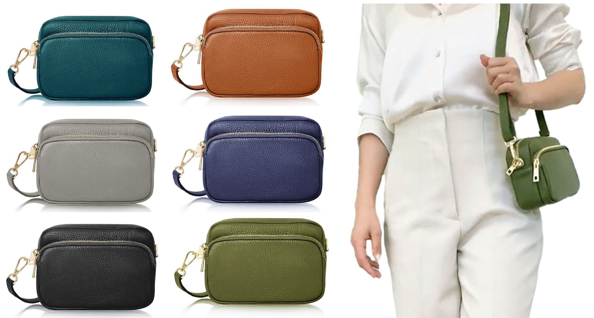 Small Camera Bag Double Compartment Crossbody Shoulder Italian Leather