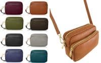 Small Crossbody Shoulder Bag Double Zipped & Compartments Italian Leather Handbag  (Lighter Colours)