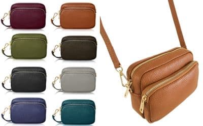 Small Double Compartment Crossbody Bag Shoulder Bag Italian Leather Camera Handbag (Darker Colours)