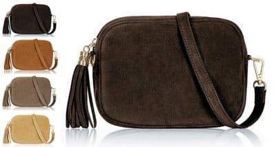 Suede Crossbody Bag Suede Shoulder Handbag Tassel Zip Pull (Browns & Tans)