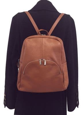 Tan Soft Grained Italian Leather Rucksack Backpack Handmade Many Pockets & Compartments