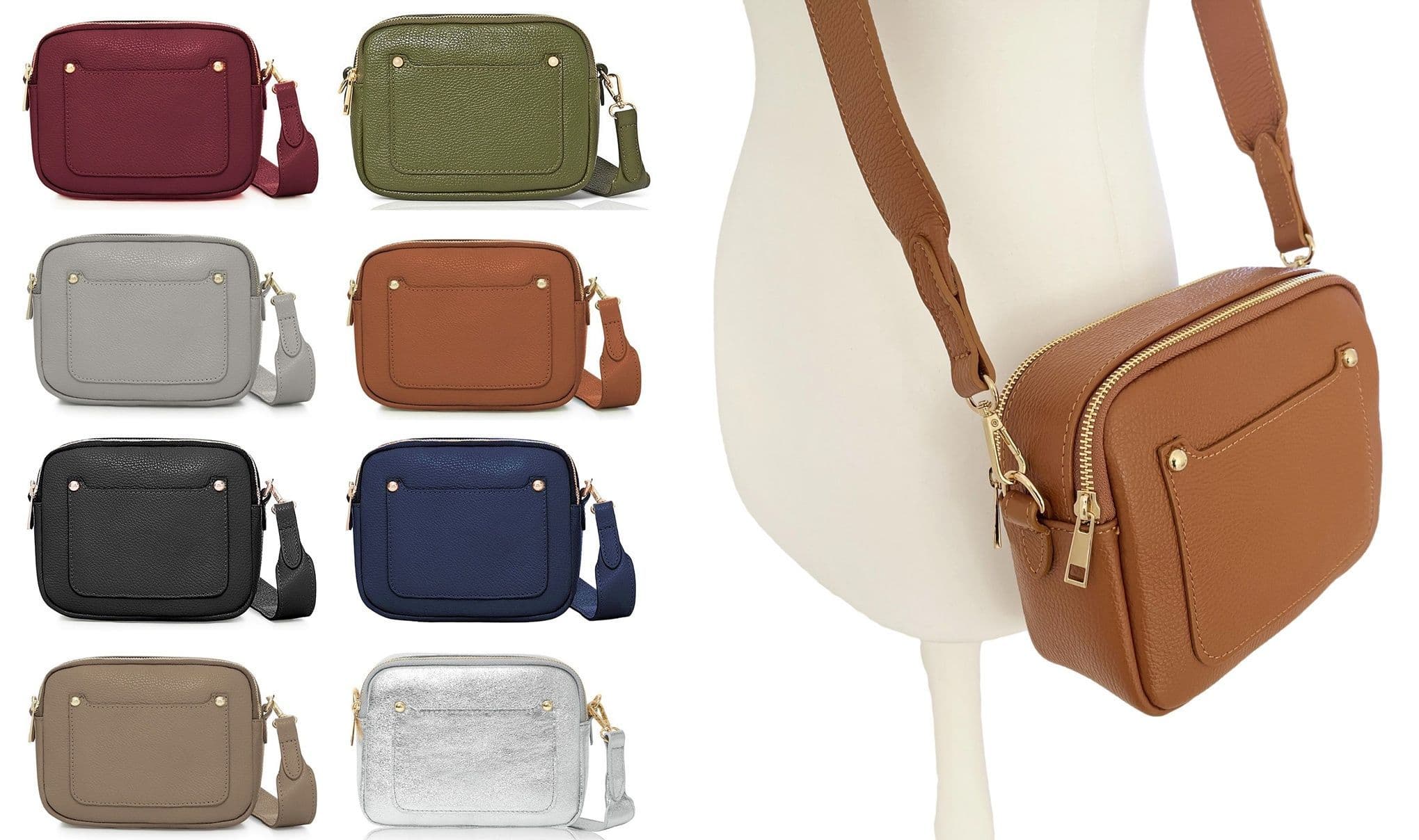 Vera Pelle Wide Strap Leather Camera Bag Double Compartments