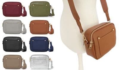 Vera Pelle Wide Strap Leather Camera Bag Double Compartments & Zips  Shoulder Bag (Darker Cols)