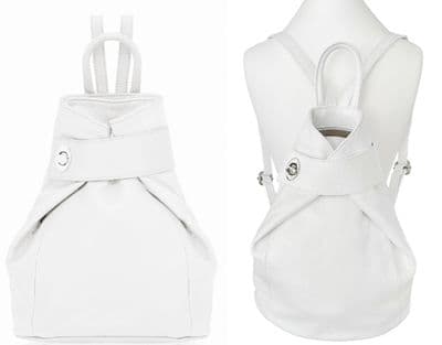 White Leather Rucksack Backpack Lap Top Bag Shoulder Bag Top Handle Bag  Italian Soft Leather