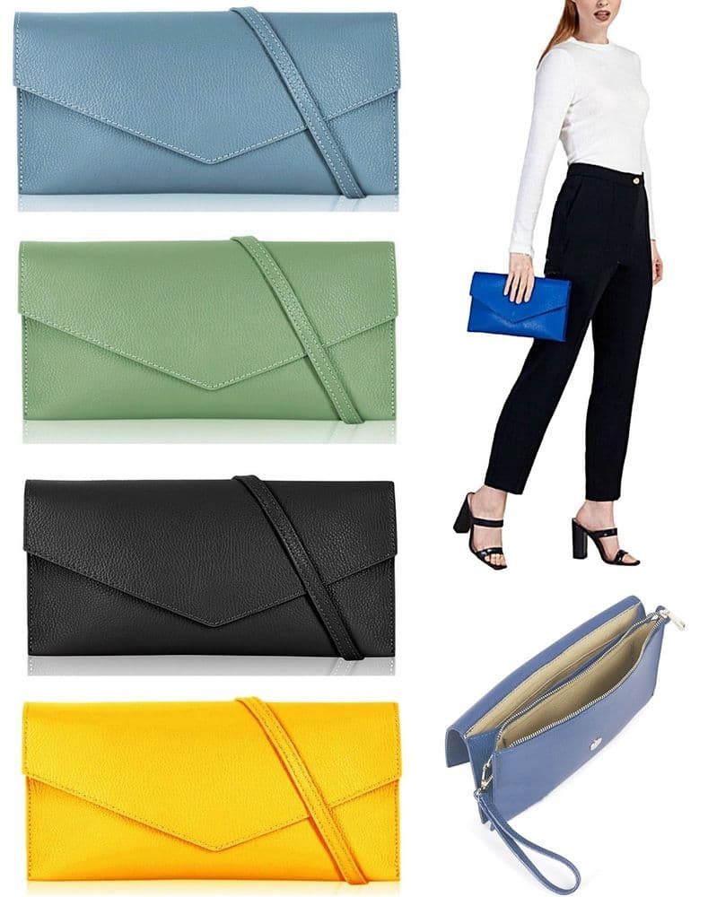 Yatemiole Women's PU Leather Envelope Clutch With Shoulder Strap - Black, Large Size - View #5
