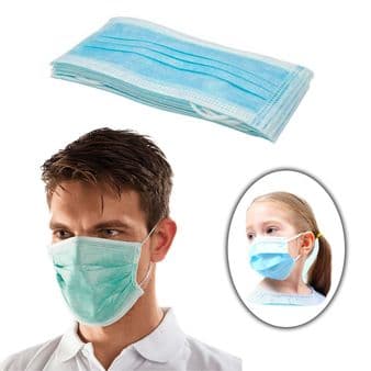 10 x Disposable Face Masks with Ear Loops for Adults & Child in Sealed Bag - One Size