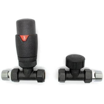 ANTHRACITE STRAIGHT Thermostatic Radiator Valve Pack • TRV Lock Shield 1/2