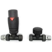 ANTHRACITE STRAIGHT Thermostatic Radiator Valve Pack • TRV Lock Shield 1/2" 15mm