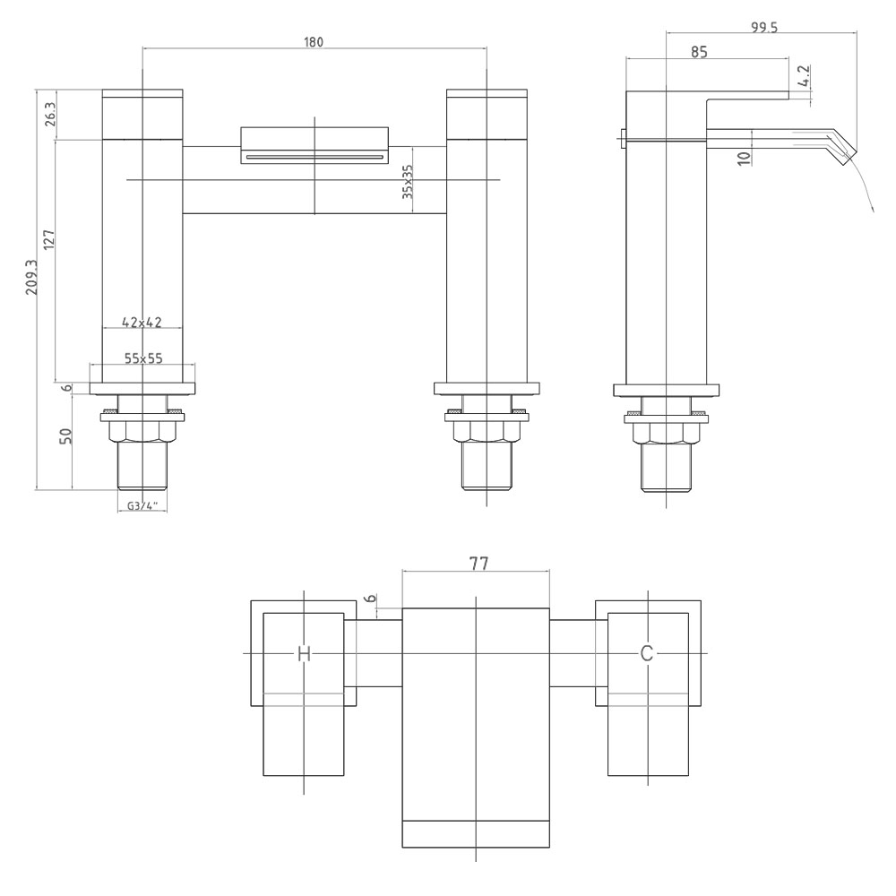 Arian 'Azara' Waterfall Bath Filler Mixer Tap in Chrome