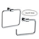 Arian 'Destiny' Wall Mounted Square Toilet Roll Holder & Towel Ring in Chrome