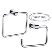 Arian 'Destiny' Wall Mounted Square Toilet Roll Holder & Towel Ring in Chrome