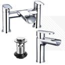 Arian India Curved Waterfall Basin Mixer and Bath Filler Tap in Chrome with Waste
