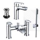 Arian India Curved Waterfall Basin Mixer and Bath Shower Mixer Tap in Chrome with Waste
