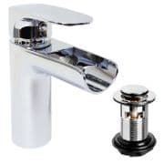 Arian India Curved Waterfall Basin Mixer Tap with Pop-up Waste