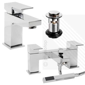 Arian 'Tulsi' Square Bathroom Basin Mixer and Bath Shower Mixer Tap Pack