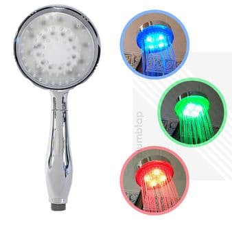 Colour Changing LED Single Mode Chrome Shower Handset - No Battery Needed | NEW
