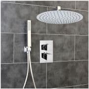 Concealed Thermostatic Mixer Shower Valve 2 Outlets Large Round 300mm Overhead & Handset