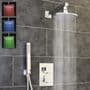 Concealed Thermostatic Mixer Shower Valve 2 Outlets Round LED Overhead & Handset